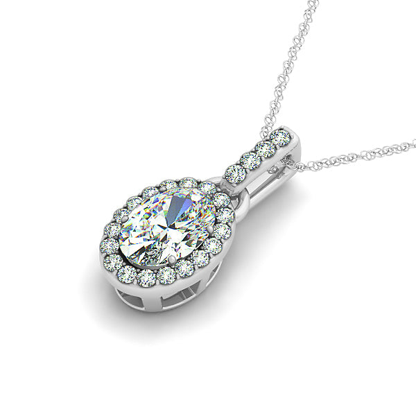 White Gold Lab Diamond Halo Oval Pendant