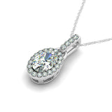 14K White Gold Lab Diamond Halo Pendant