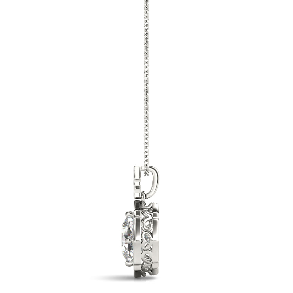Platinum Round Diamond Scalloped Halo Pendant