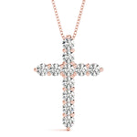 14K Rose Gold 11-Diamond Religious Cross Pendant