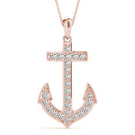 14K Rose Gold Diamond Anchor Pendant