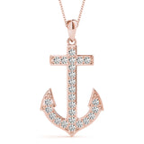 14K Rose Gold Diamond Anchor Pendant