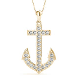 14K Yellow Gold Diamond Anchor Pendant
