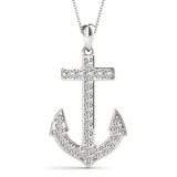 White Gold Lab Diamond Anchor Nautical Pendant