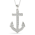 14K White Gold Diamond Maritime Anchor Pendant