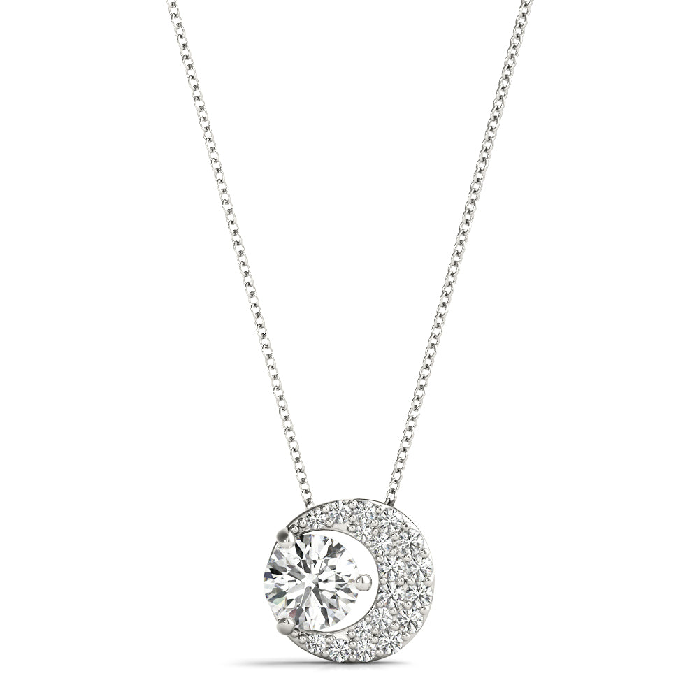 14K White Gold Lab Diamond Round Pendant
