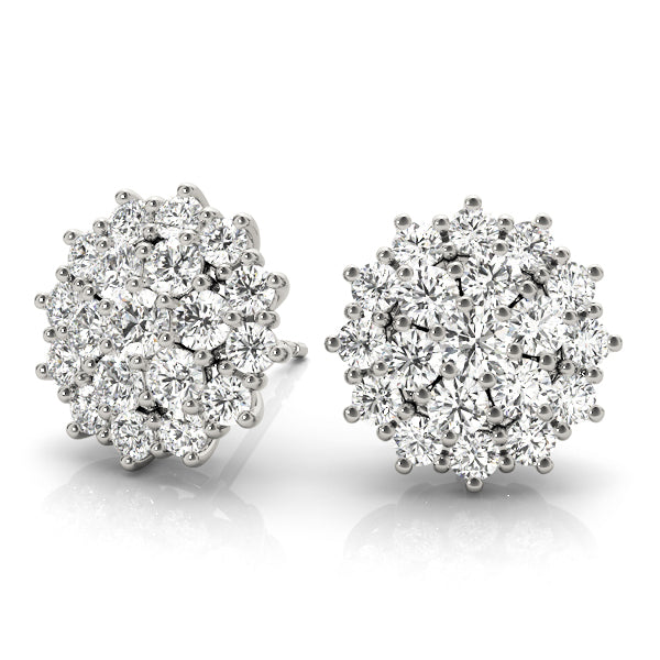 14K White Gold Multi-Diamond Cluster Earrings