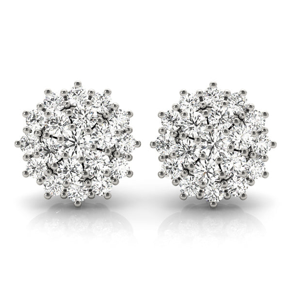 14K White Gold Multi-Diamond Cluster Earrings