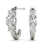 18K White Gold Lab Diamond 3-Stone Earring Pair
