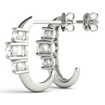 18K White Gold Lab Diamond 3-Stone Earring Pair