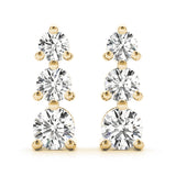 18K Yellow Gold Lab Diamond 3-Stone Earrings