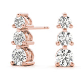 18K Rose Gold Lab Diamond 3-Stone Earrings