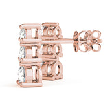 14K Rose Gold Lab Diamond 3-Stone Earring Pair