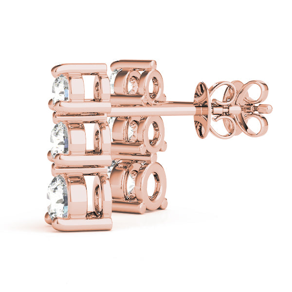 18K Rose Gold Lab Diamond 3-Stone Earrings