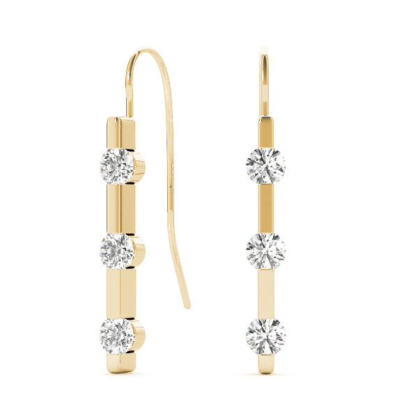 18K Yellow Gold Lab Diamond 3-Stone Earring Pair