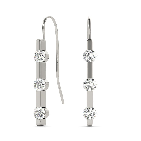 White Platinum 3-Stone Diamond Stud Earrings