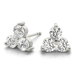 White Platinum 3-Stone Diamond Stud Earrings