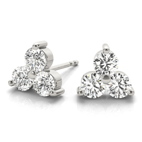 White Platinum 3-Stone Diamond Stud Earrings