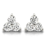 White Platinum 3-Stone Diamond Stud Earrings