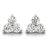 White Platinum 3-Stone Diamond Stud Earrings