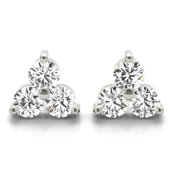White Platinum 3-Stone Diamond Stud Earrings