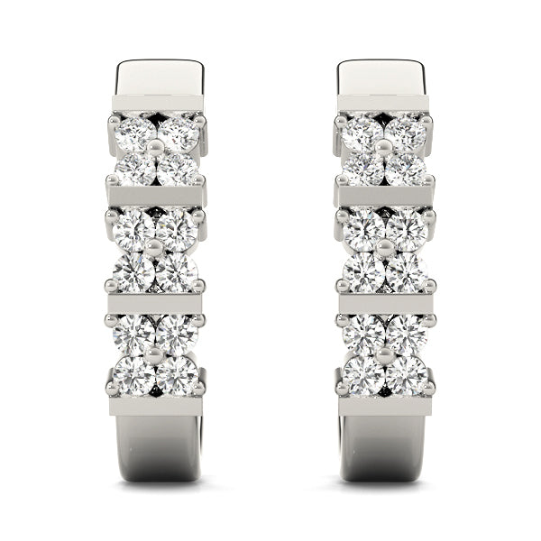 White Platinum Diamond J-Hoop Earrings - Lab Grown