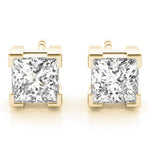 14K Yellow Gold Square Diamond Stud Earrings