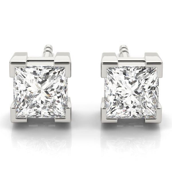 White Platinum 0.1CT Square Diamond Stud Earrings