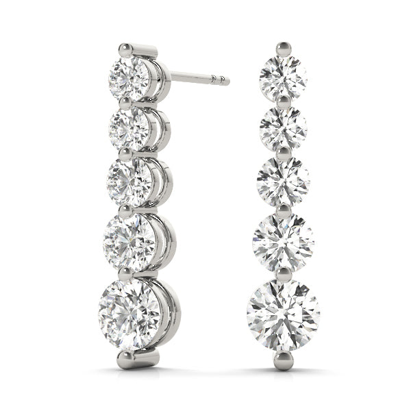 14K White Gold Round Diamond Journey Earrings