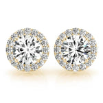 14K Yellow Gold Round Diamond Halo Earrings
