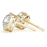 14K Yellow Gold Round Diamond Halo Earrings