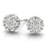 White Platinum 7-Stone Diamond Cluster Earrings