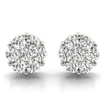 White Gold 7-Diamond Cluster Earrings