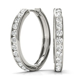 White Platinum 12-Diamond Hoop Earrings