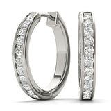 Platinum Diamond Hoop Earrings - Lab Created