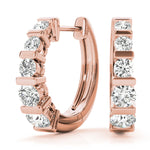 14K Rose Gold Round Diamond Hoop Earrings