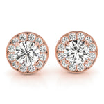 14K Rose Gold Round Diamond Halo Earrings