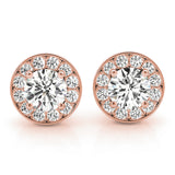 18K Rose Gold Round Diamond Halo Earrings