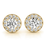 Yellow Gold Round Diamond Halo Earrings - Lab Created