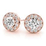 18K Rose Gold Round Diamond Halo Earrings