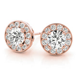 18K Rose Gold Round Diamond Halo Earrings