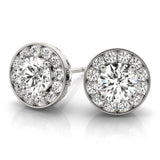 White Platinum Round Diamond Halo Earring Pair