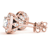 18K Rose Gold Round Diamond Halo Earrings