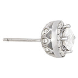 White Gold Round Diamond Halo Earrings - Lab Created