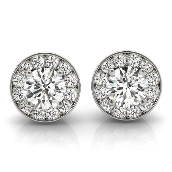 White Gold Round Diamond Halo Earrings - Lab Created