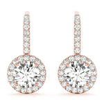 Rose Gold Round Diamond Halo Earrings