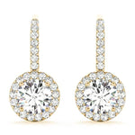 18K Yellow Gold Round Diamond Halo Earrings