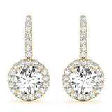 14K Yellow Gold Round Diamond Halo Earrings