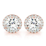 Rose Gold Lab Diamond Halo Earring Pair