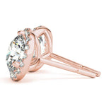 14K Rose Gold Round Diamond Halo Earrings